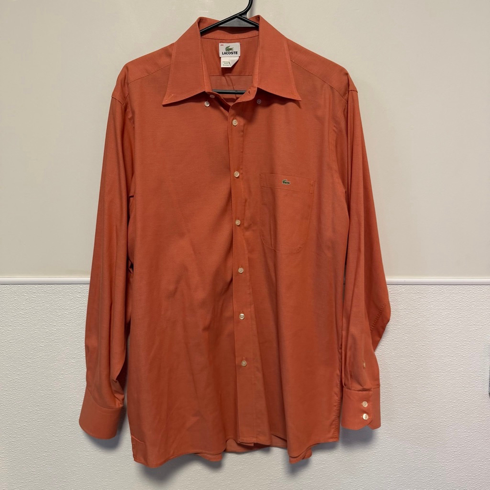 Men's Lacoste Orange Striped Dress Shirt Neck France Size 44 (L/XL)